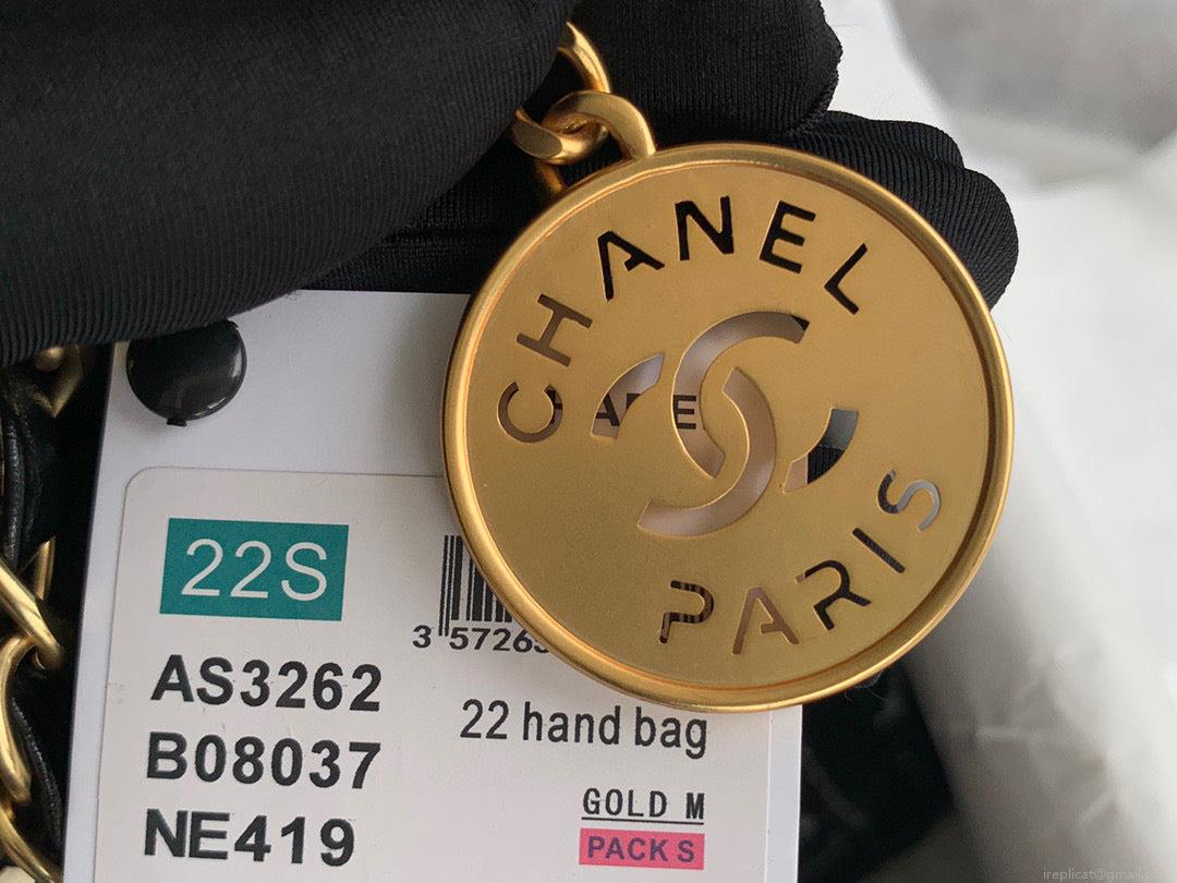 Chanel 22 Large Handbag Clothes Gold-Tone Metal AS3262 Black