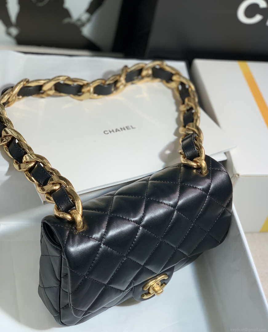 Chanel AS3214 Small Flap Bag Lambskin Gold-Tone Metal Black