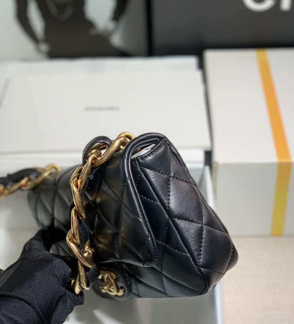 Chanel AS3214 Small Flap Bag Lambskin Gold-Tone Metal Black