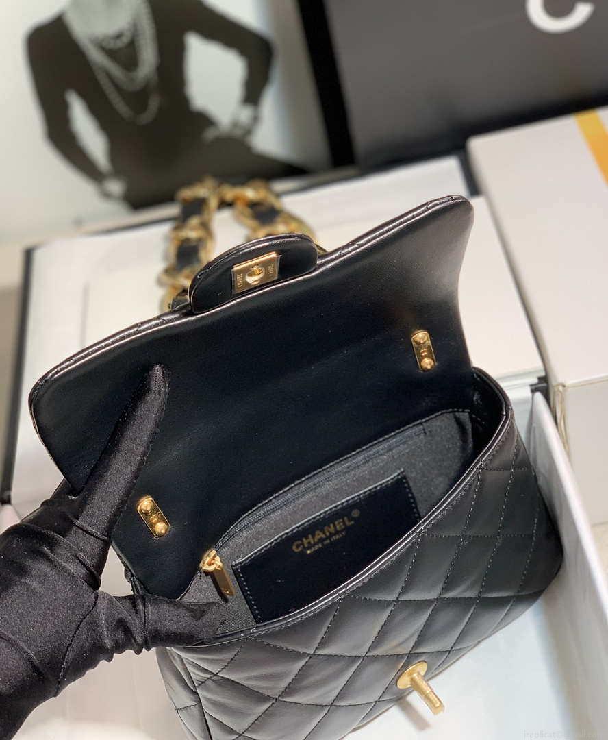 Chanel AS3214 Small Flap Bag Lambskin Gold-Tone Metal Black