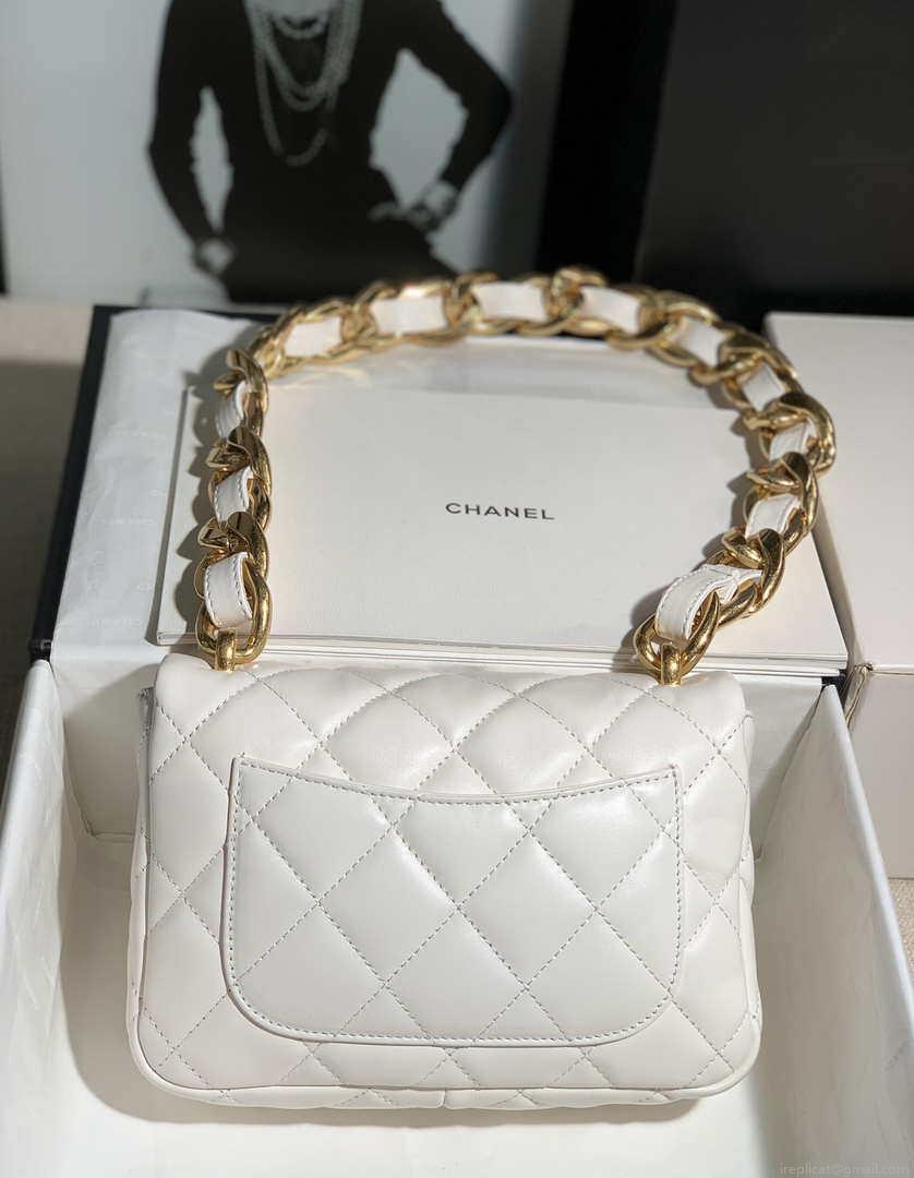 Chanel AS3214 Small Flap Bag Lambskin Gold-Tone Metal White