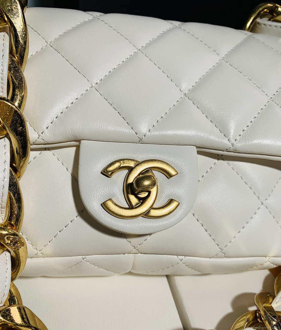 Chanel AS3214 Small Flap Bag Lambskin Gold-Tone Metal White
