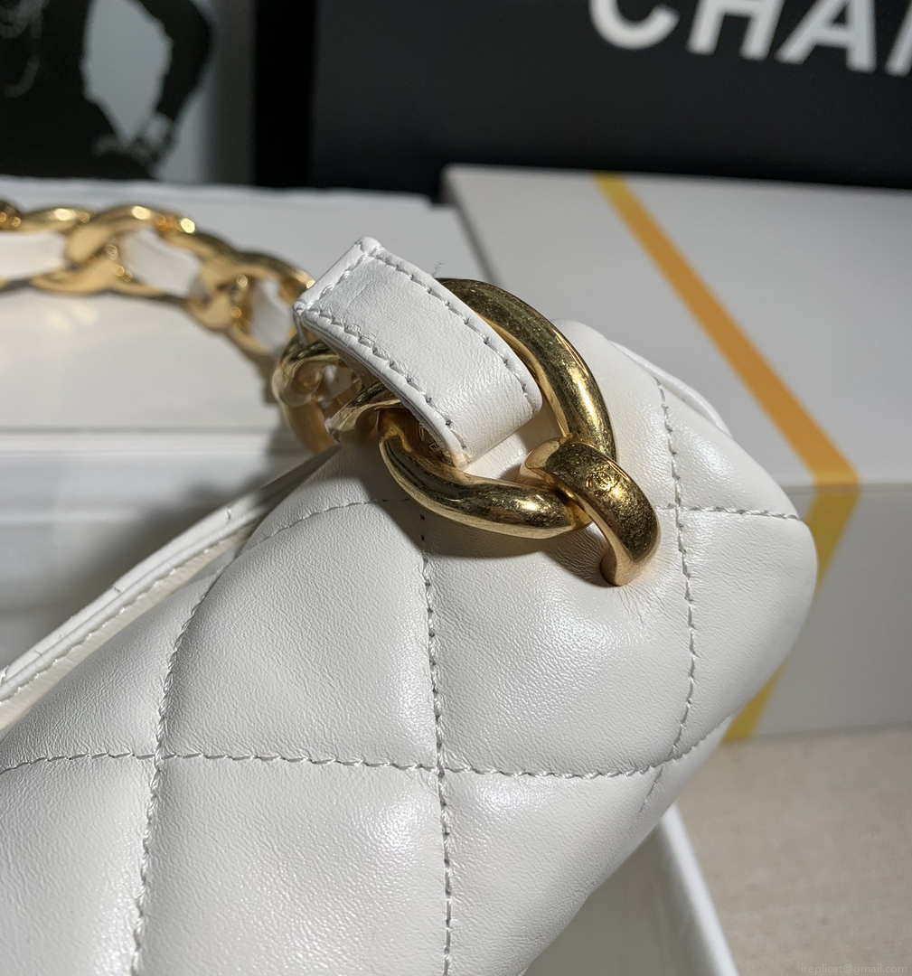 Chanel AS3214 Small Flap Bag Lambskin Gold-Tone Metal White