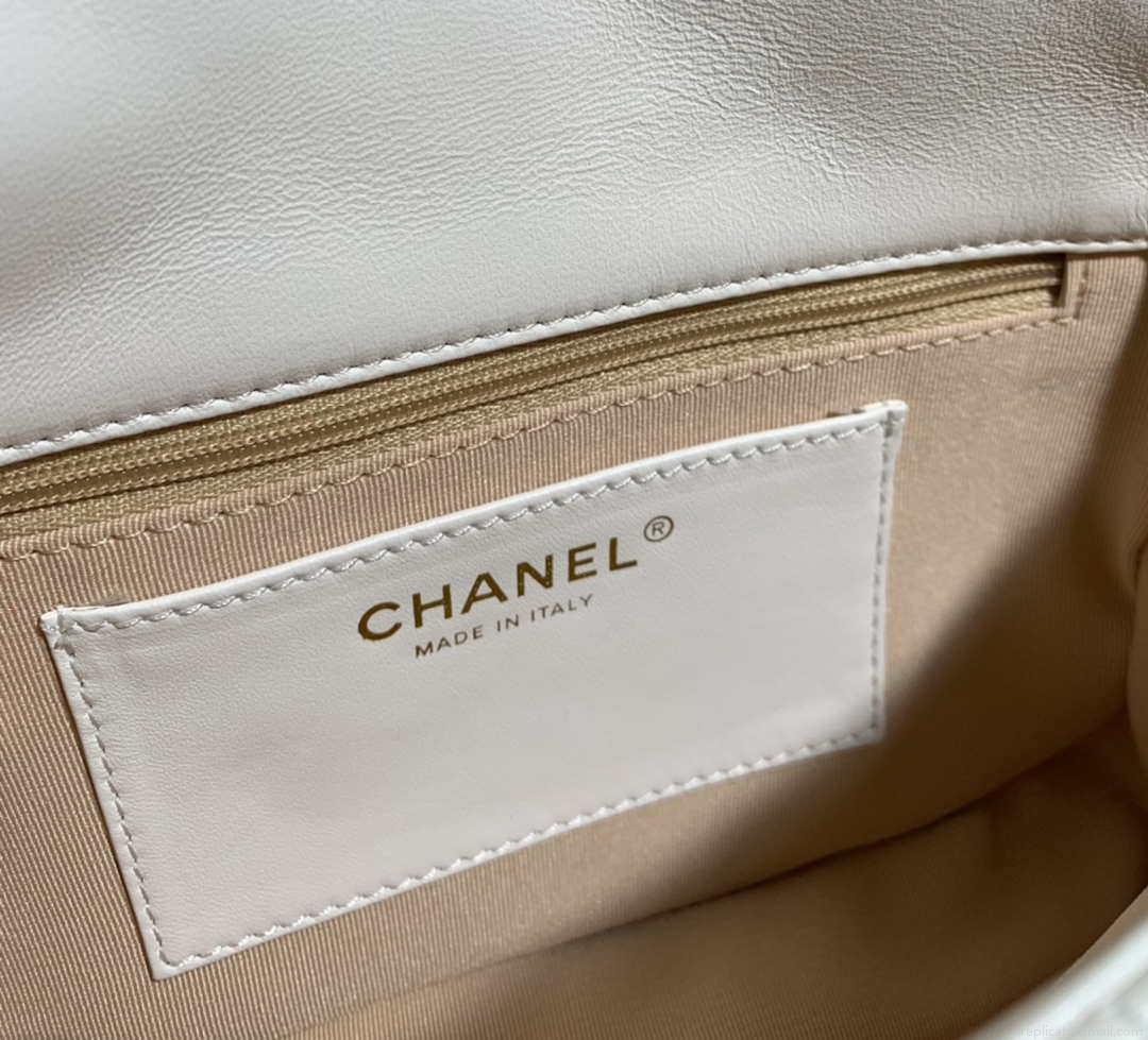 Chanel AS3214 Small Flap Bag Lambskin Gold-Tone Metal White