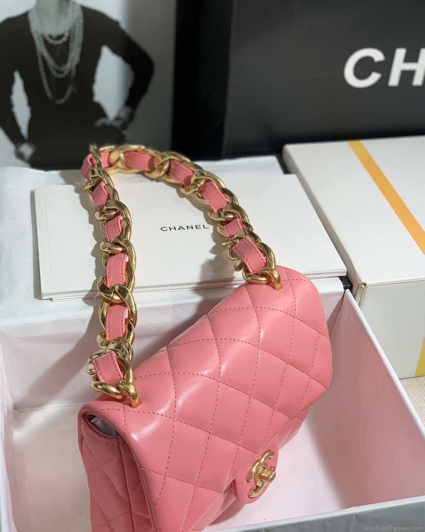 Chanel AS3214 Small Flap Bag Lambskin Gold-Tone Metal Pink