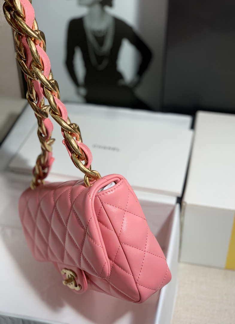 Chanel AS3214 Small Flap Bag Lambskin Gold-Tone Metal Pink