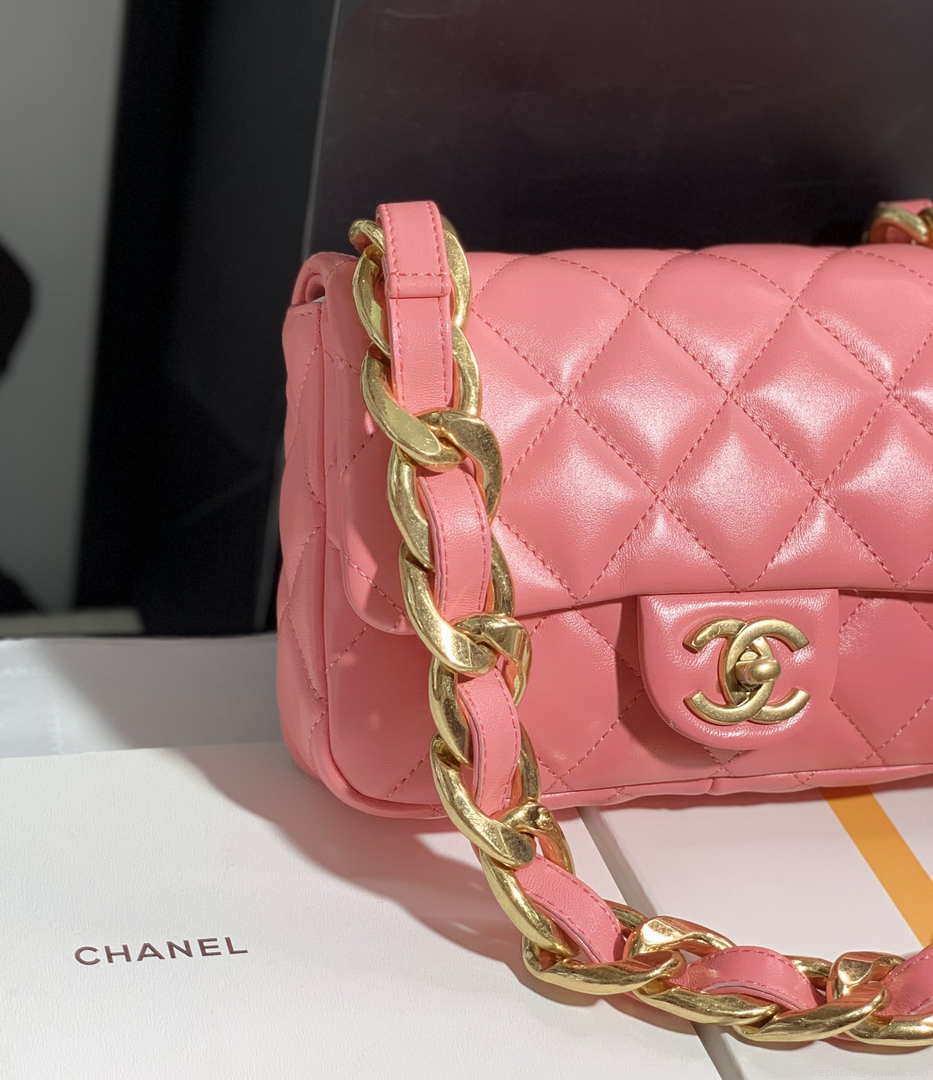 Chanel AS3214 Small Flap Bag Lambskin Gold-Tone Metal Pink