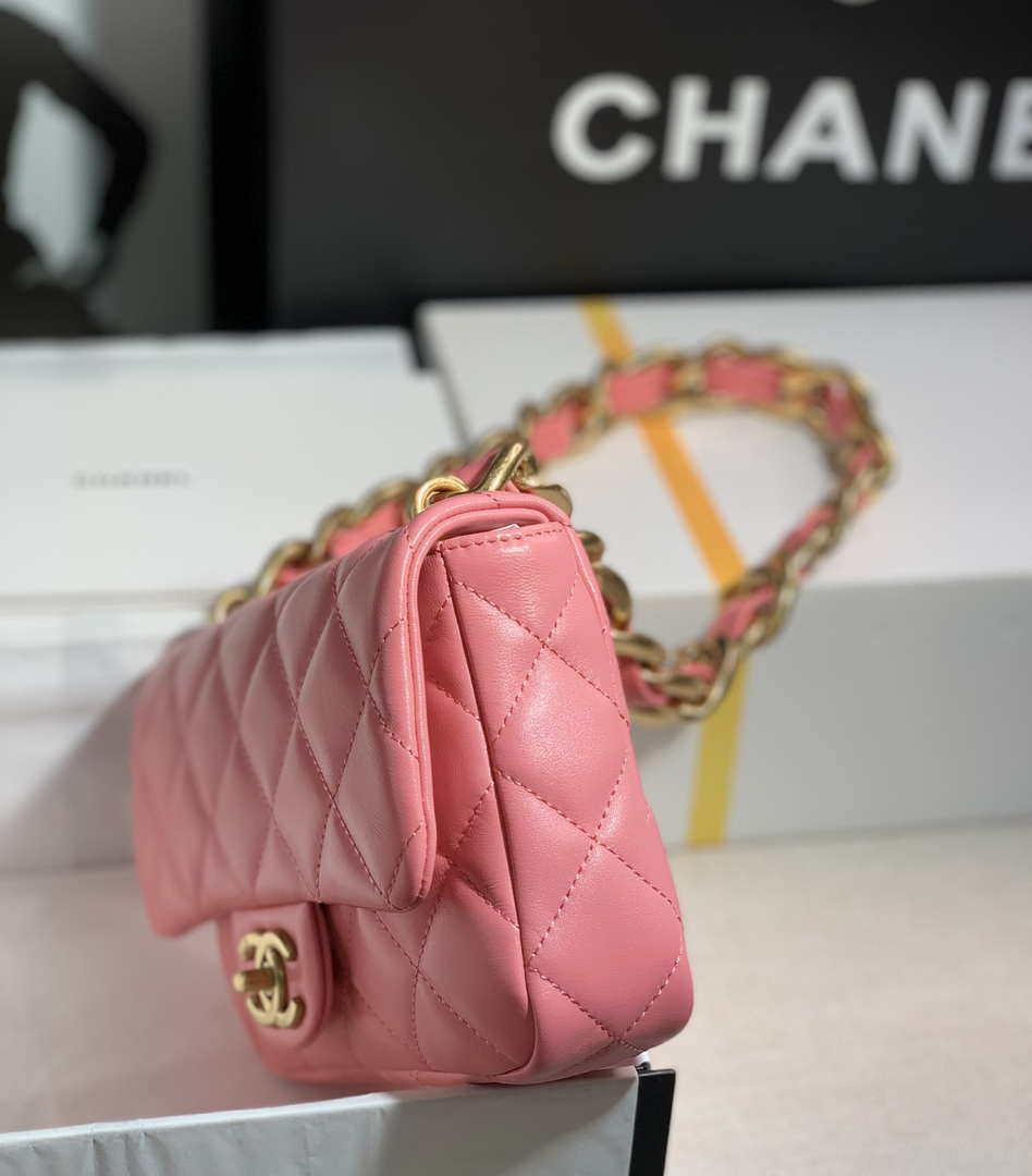 Chanel AS3214 Small Flap Bag Lambskin Gold-Tone Metal Pink