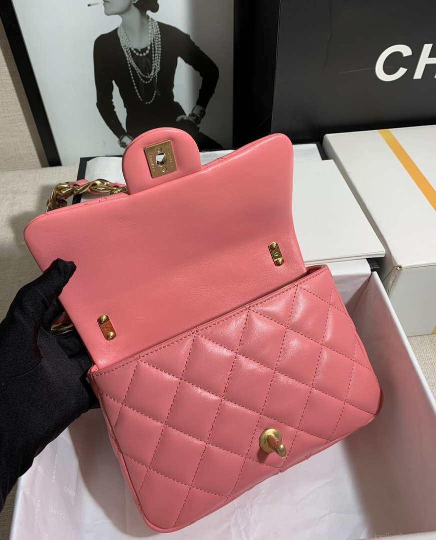 Chanel AS3214 Small Flap Bag Lambskin Gold-Tone Metal Pink