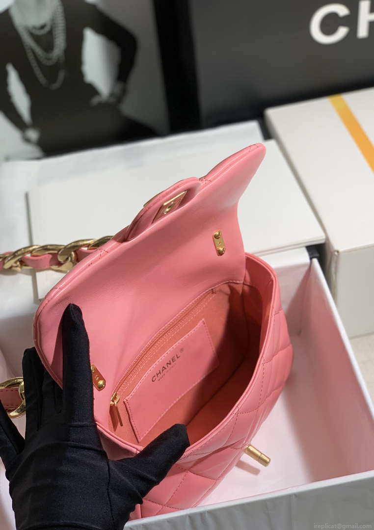 Chanel AS3214 Small Flap Bag Lambskin Gold-Tone Metal Pink