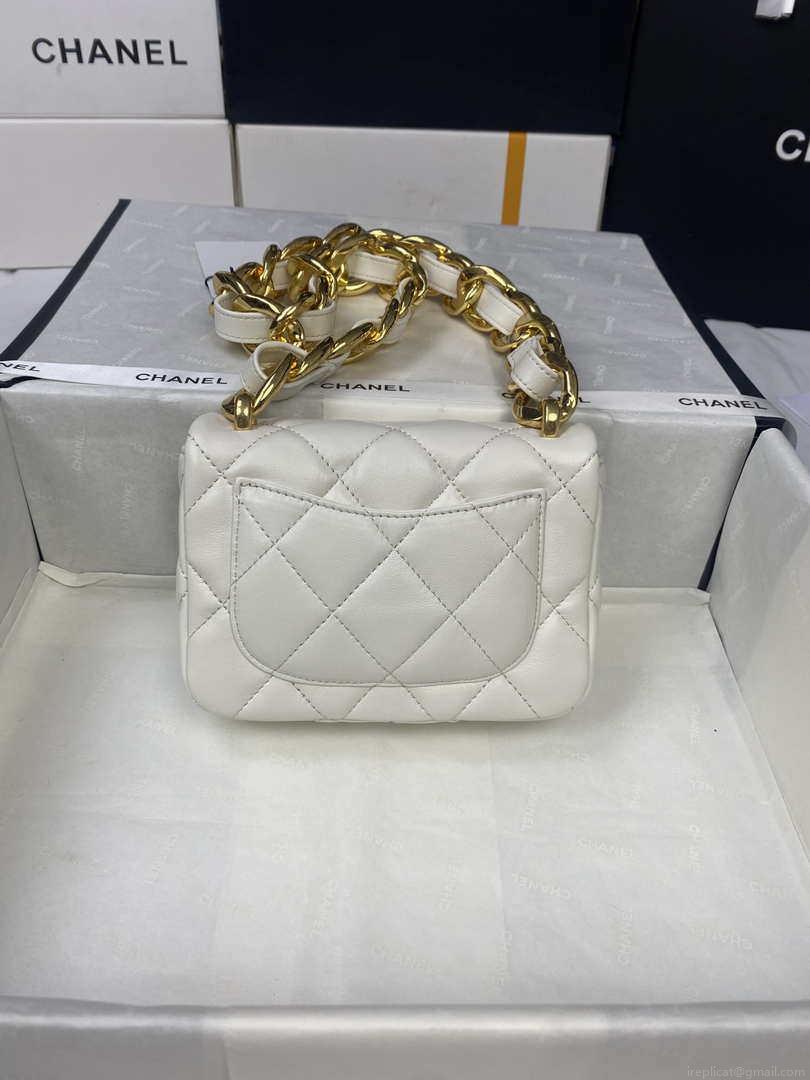 Chanel Mini Flap Bag Lambskin Gold-Tone Metal AS3213 White