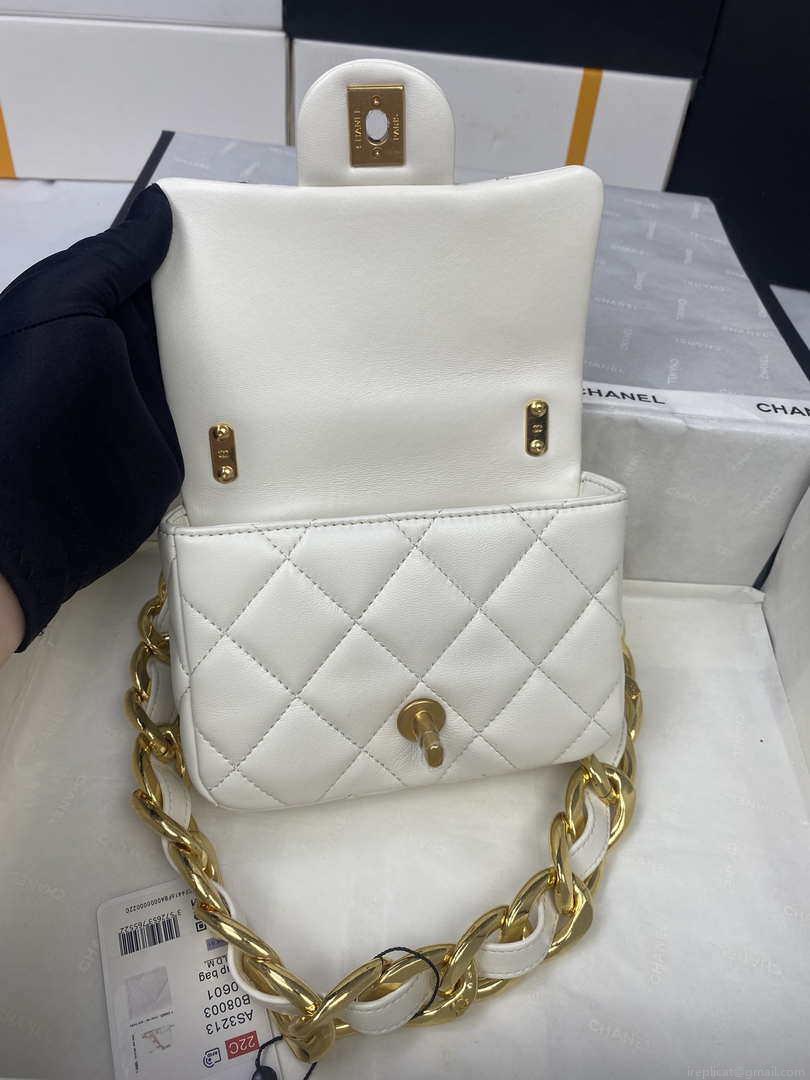 Chanel Mini Flap Bag Lambskin Gold-Tone Metal AS3213 White