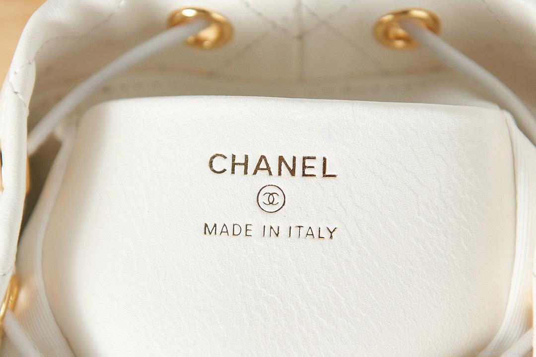 Chanel AP2750 Small Bucket with Chain Lambskin in White