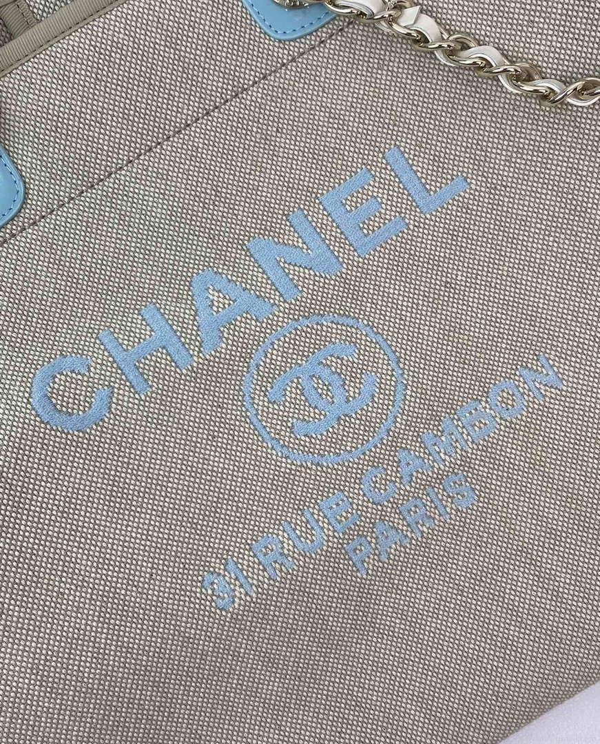 Chanel A66941 Large Shopping Bag A93786 Clothing beige with blue