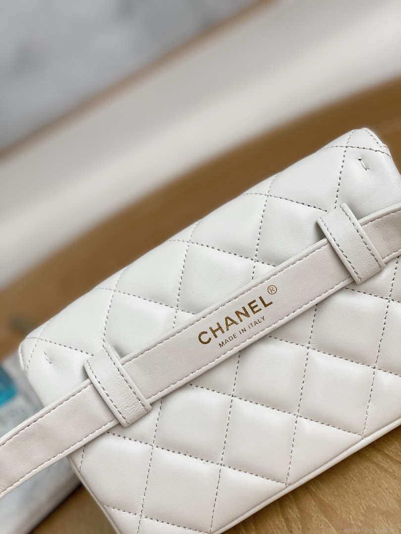 Chanel A99009 Waist bag Lambskin White Gold