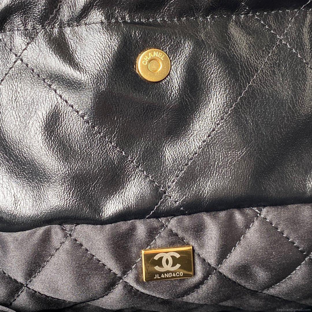 Chanel 22 Handbag AS3261 Shiny Calfskin Gold-Tone Metal Black Logo Gold