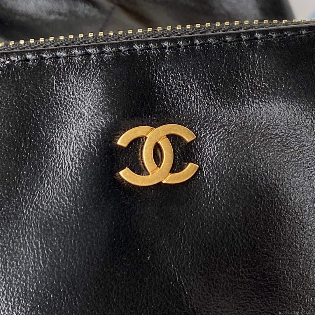 Chanel 22 Handbag AS3261 Shiny Calfskin Gold-Tone Metal Black Logo Gold