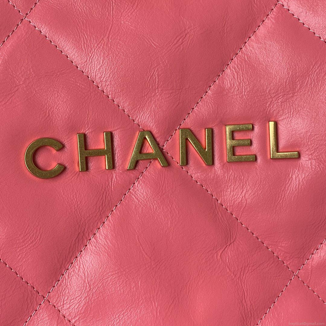 Chanel 22 Handbag AS3261 Shiny Calfskin Gold-Tone Metal Coral Pink