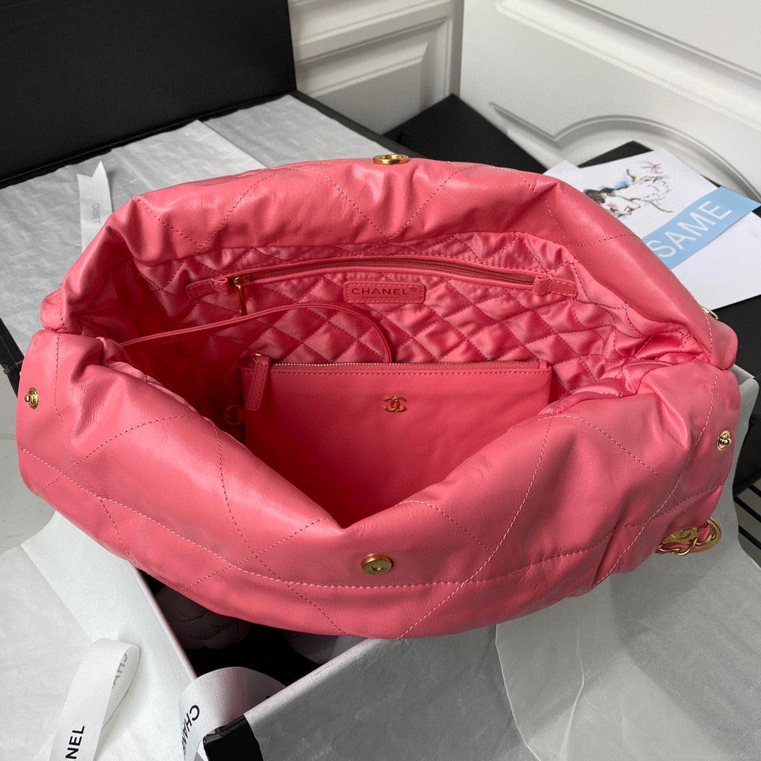 Chanel 22 Handbag AS3261 Shiny Calfskin Gold-Tone Metal Coral Pink