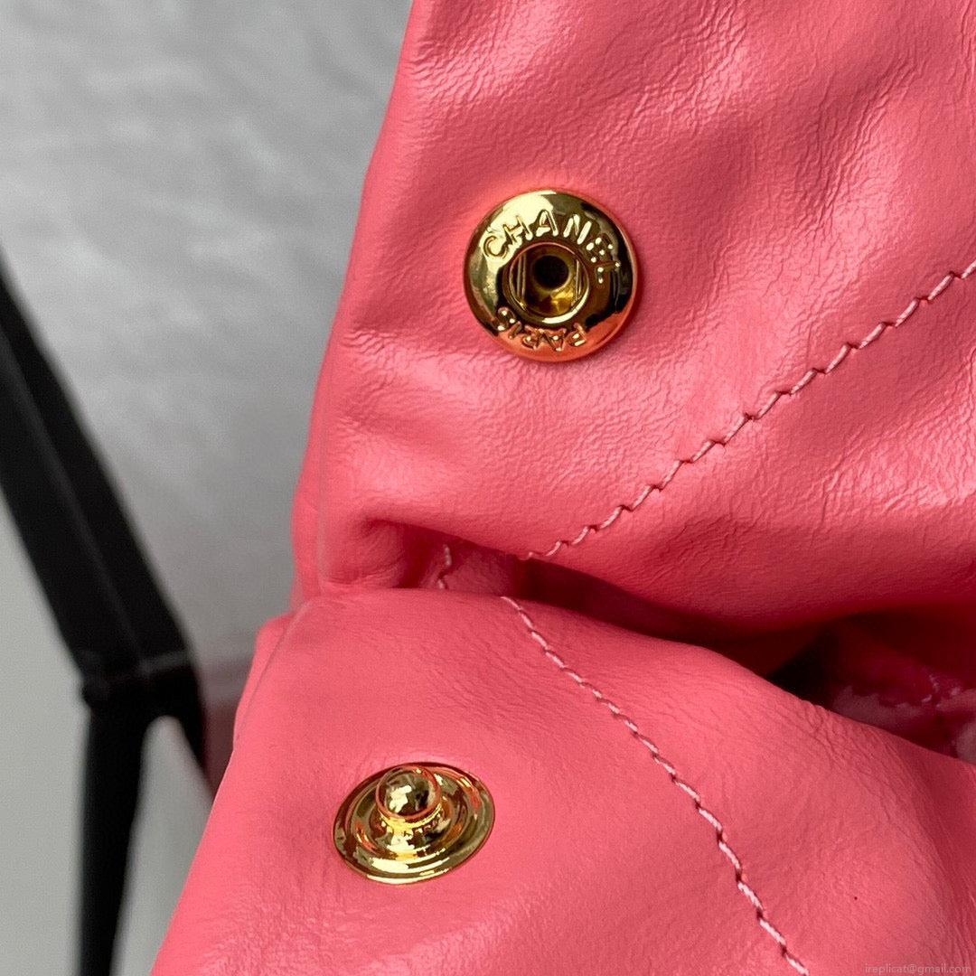 Chanel 22 Handbag AS3261 Shiny Calfskin Gold-Tone Metal Coral Pink