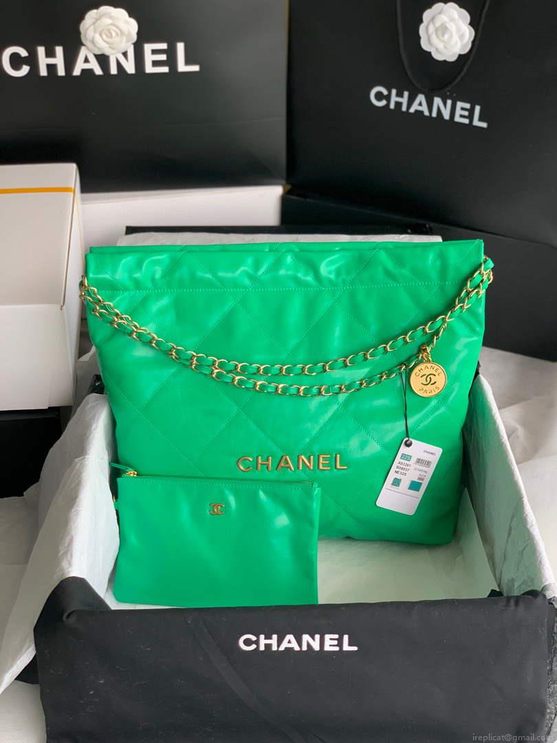 Chanel 22 Handbag AS3261 Shiny Calfskin Gold-Tone Metal Green