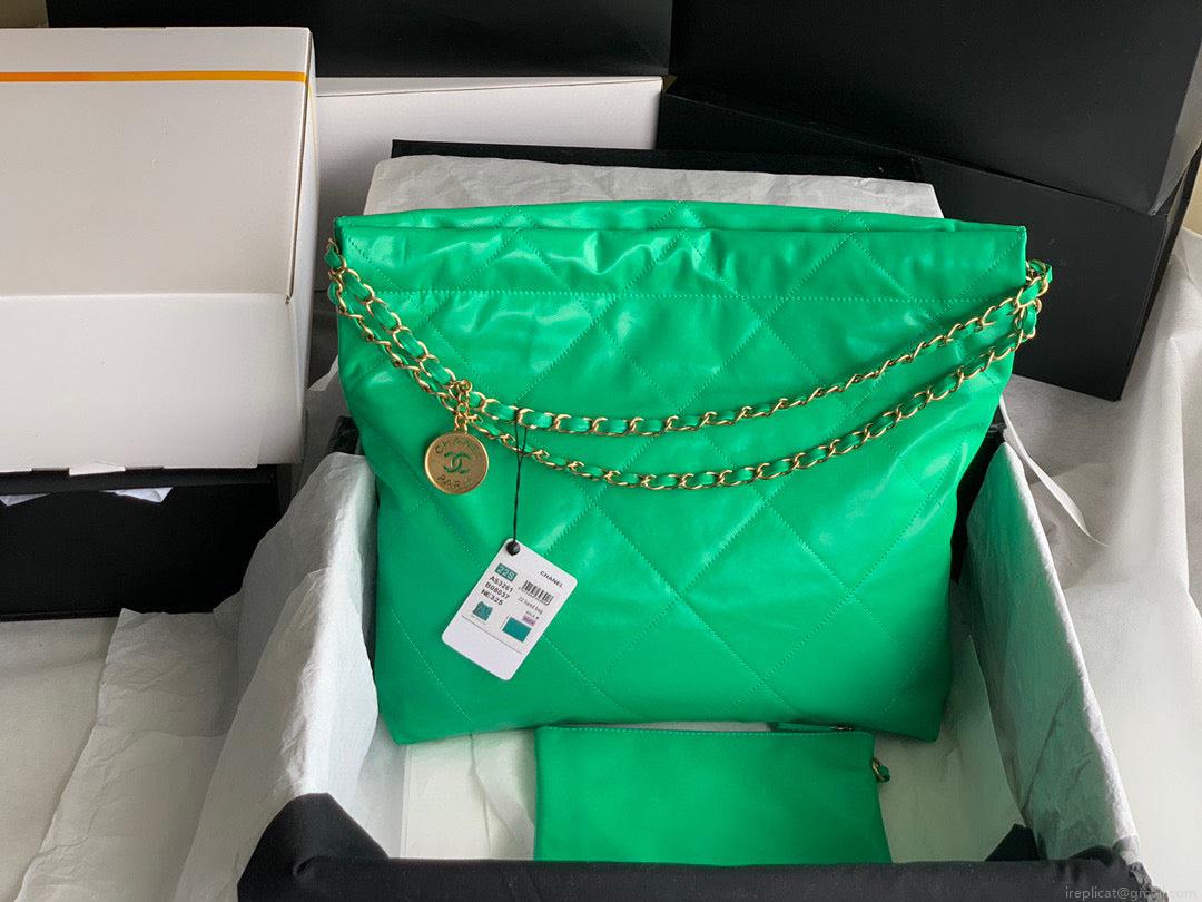 Chanel 22 Handbag AS3261 Shiny Calfskin Gold-Tone Metal Green