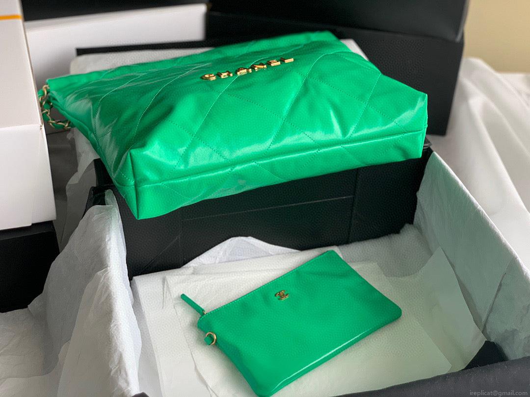 Chanel 22 Handbag AS3261 Shiny Calfskin Gold-Tone Metal Green