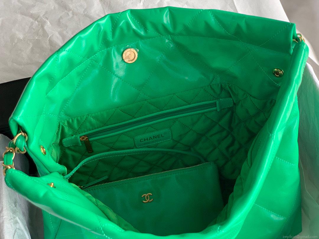 Chanel 22 Handbag AS3261 Shiny Calfskin Gold-Tone Metal Green