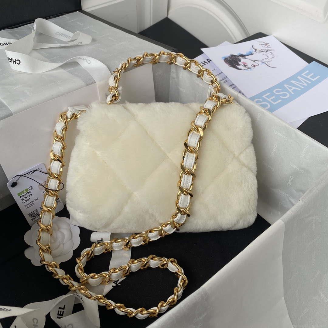 Chanel AS3498 Flap Bag Shearling Beige