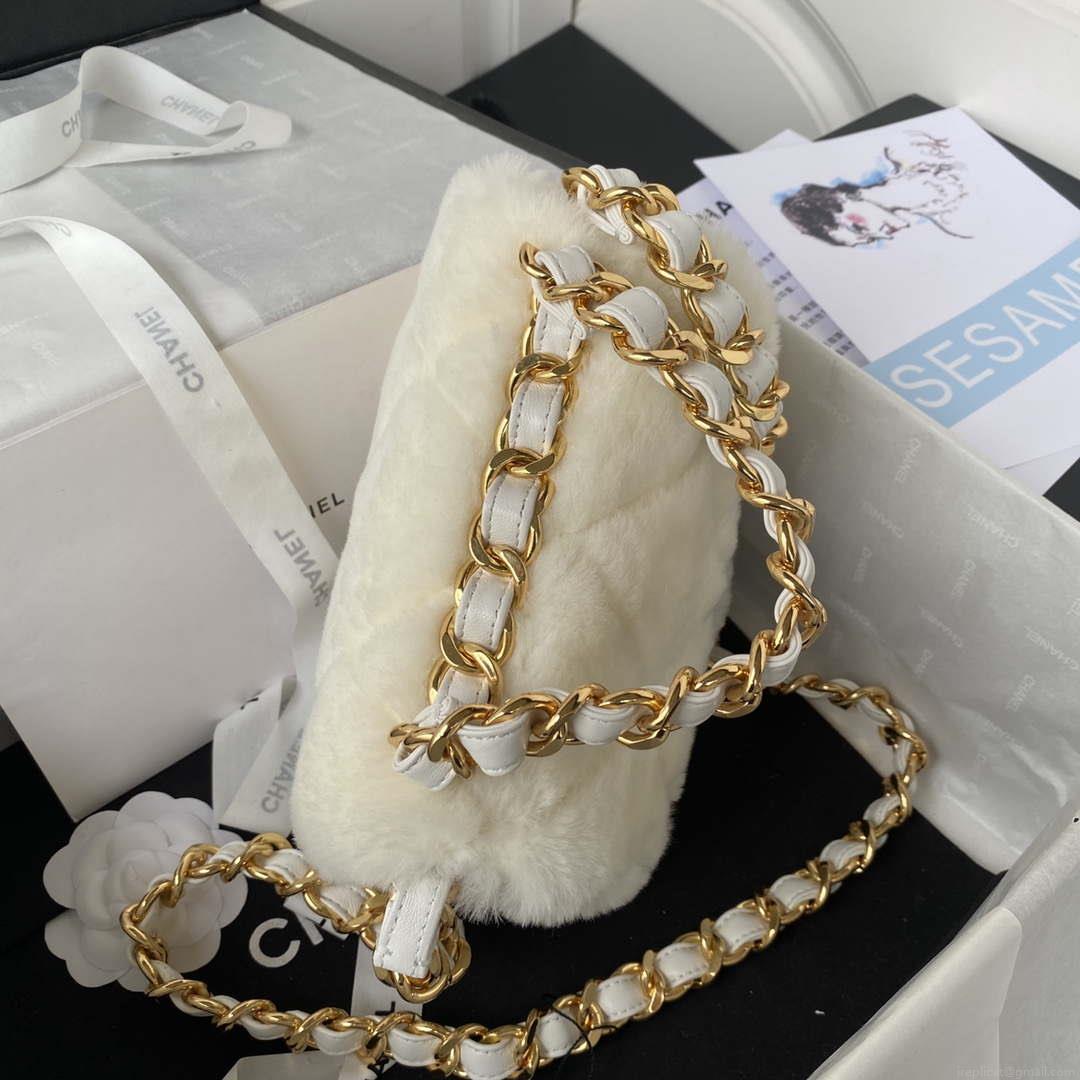 Chanel AS3498 Flap Bag Shearling Beige