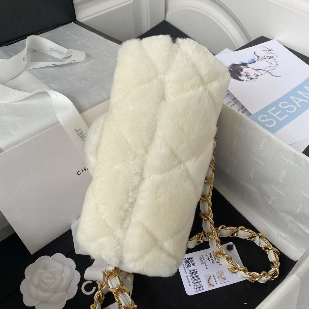 Chanel AS3498 Flap Bag Shearling Beige