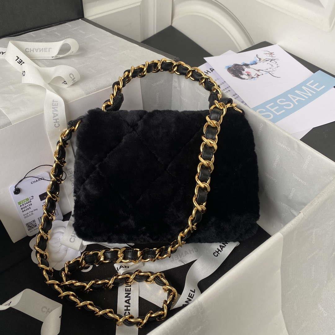 Chanel AS3498 Flap Bag Shearling Black