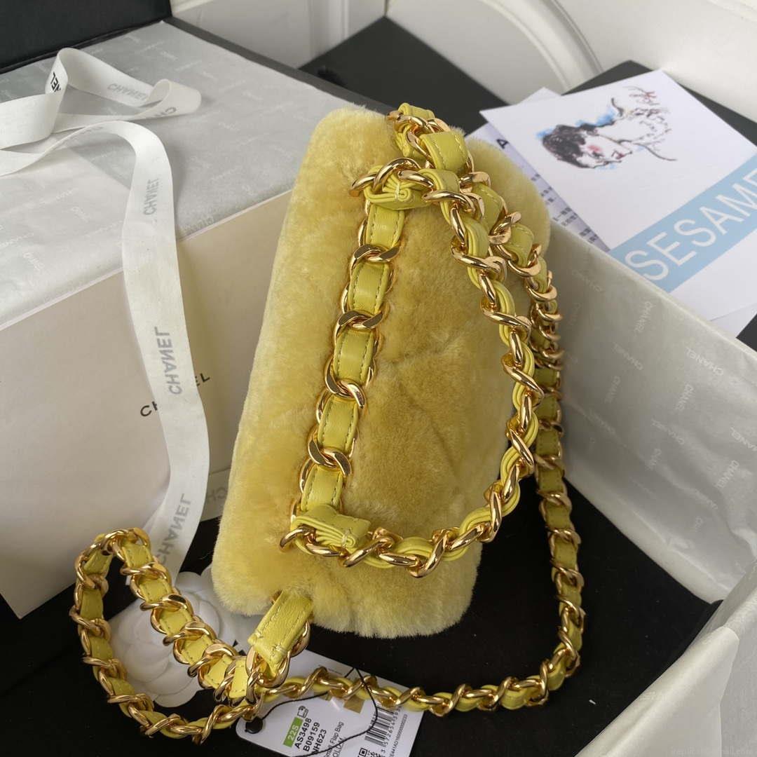 Chanel AS3498 Flap Bag Shearling Yellow