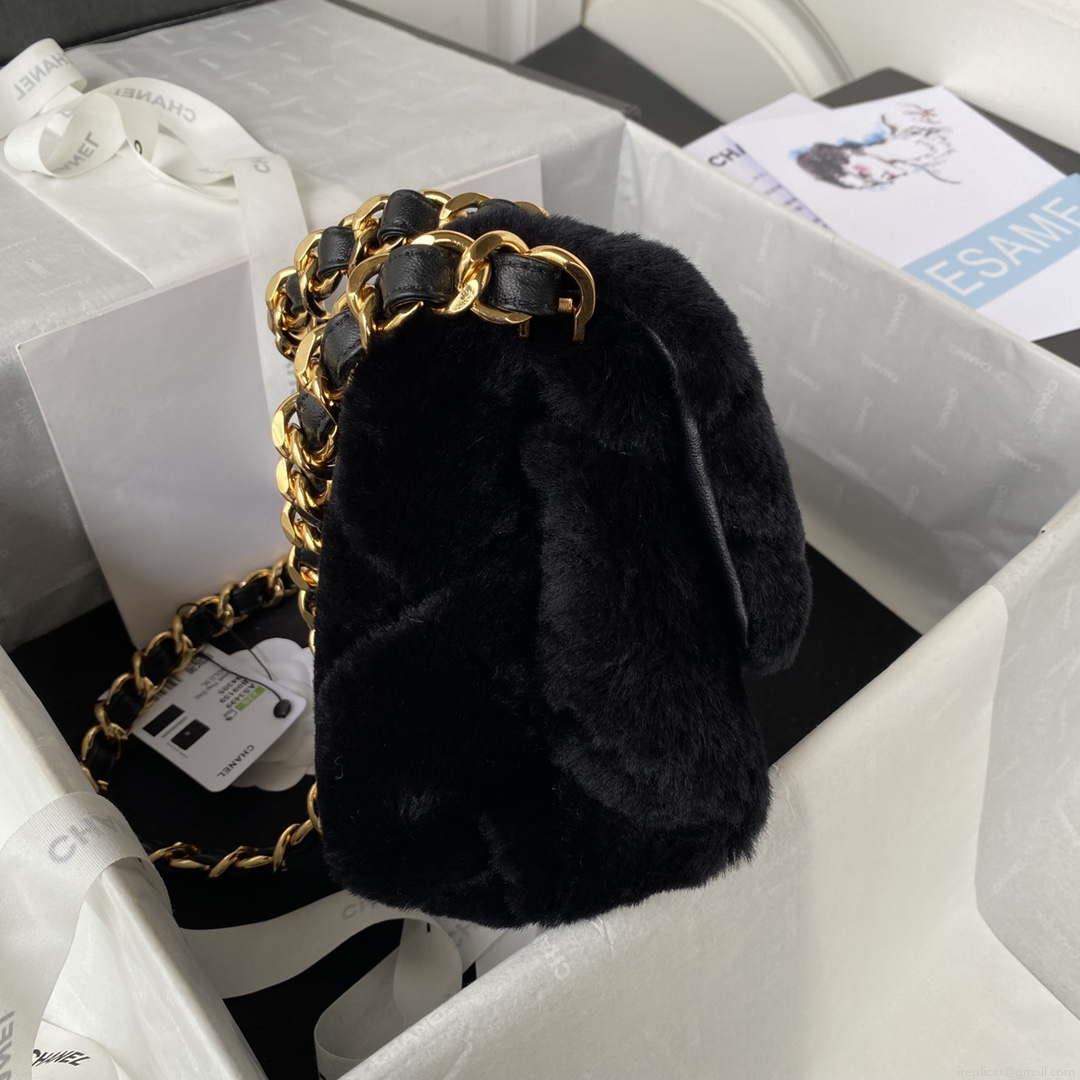 Chanel AS3499 Flap Bag Shearling Black