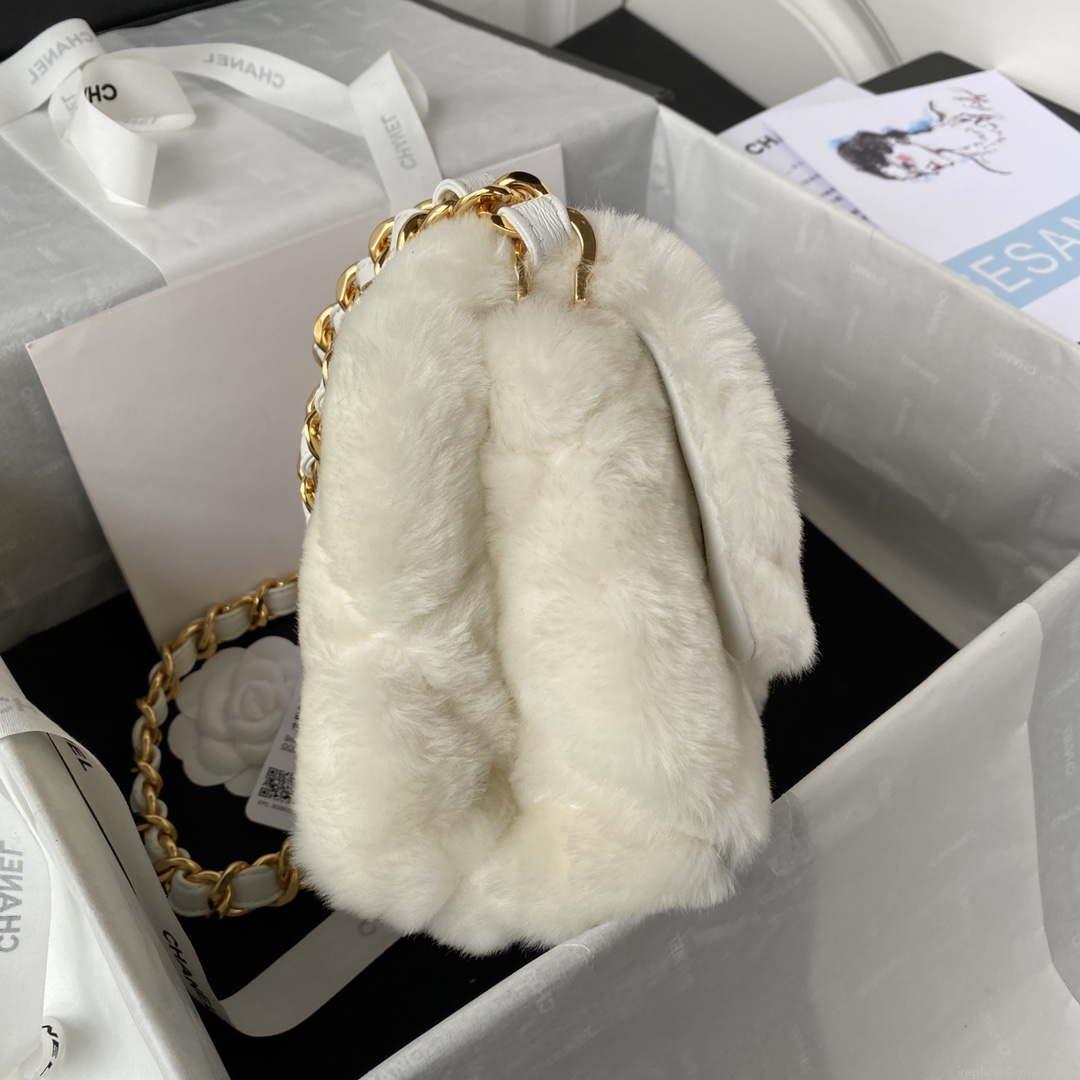 Chanel AS3499 Flap Bag Shearling White