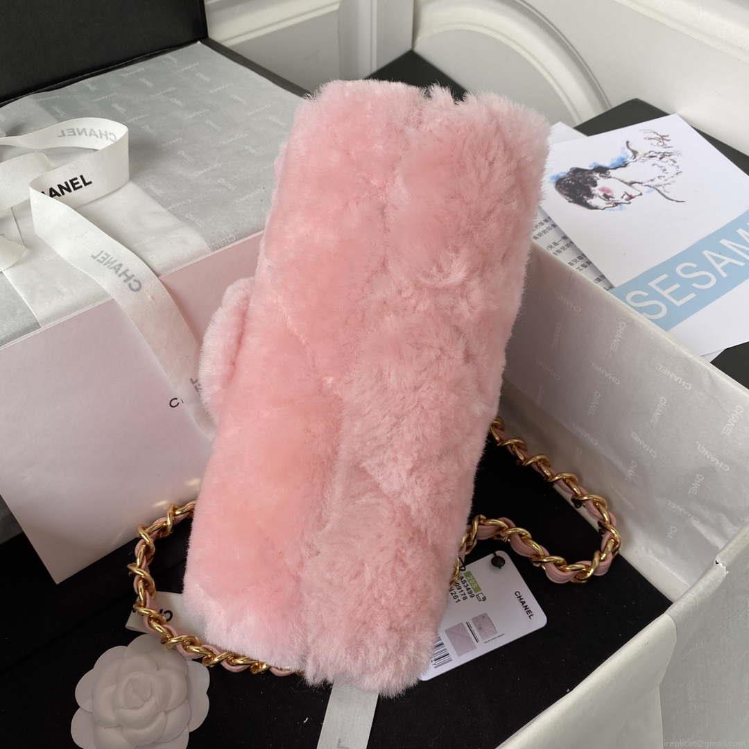Chanel AS3499 Flap Bag Shearling Pink