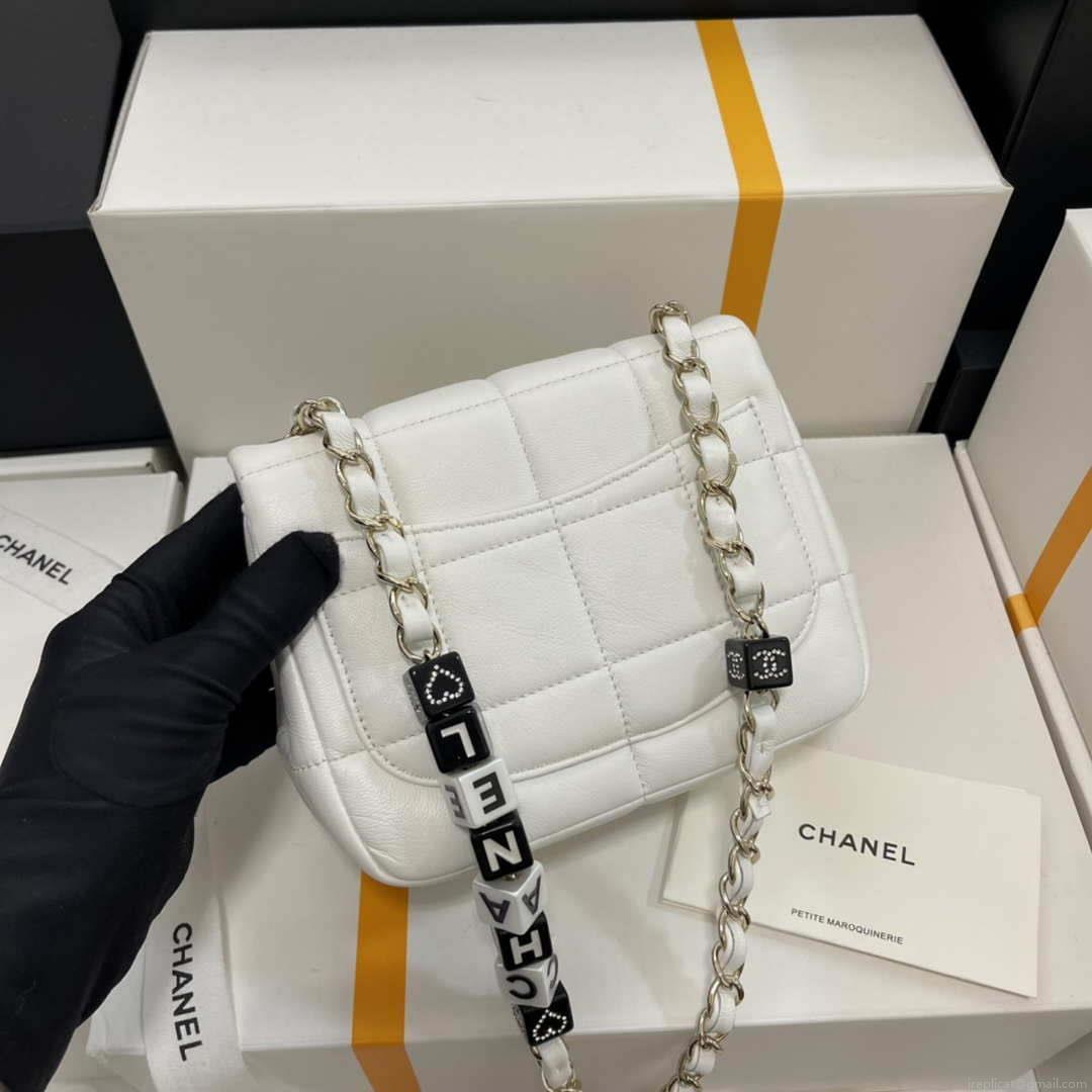 Chanel AS3744 Mini Flap Bag White Lambskin Resin & Gold-Tone Metal White