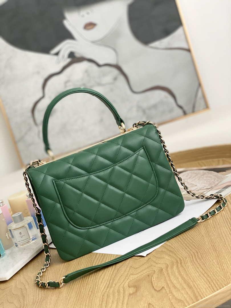 Chanel Small Trendy CC Flap Bag With Top Handle Lambskin bag A92236 Green Gold