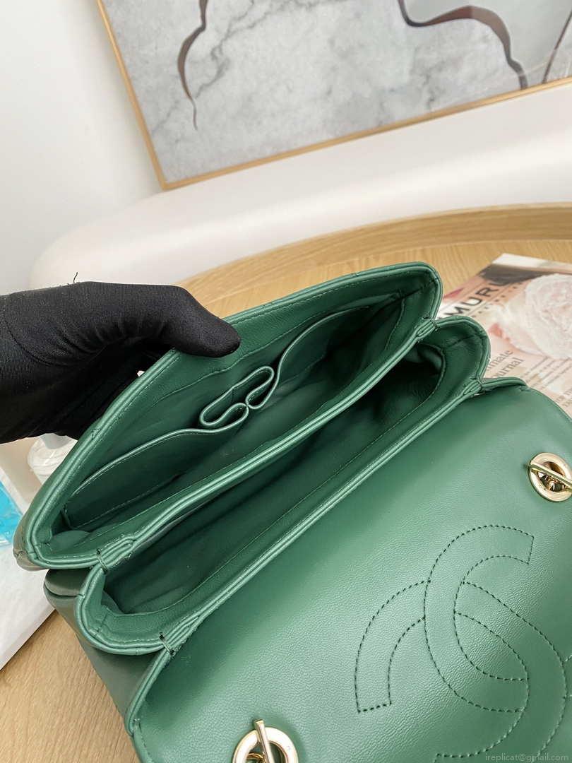 Chanel Small Trendy CC Flap Bag With Top Handle Lambskin bag A92236 Green Gold
