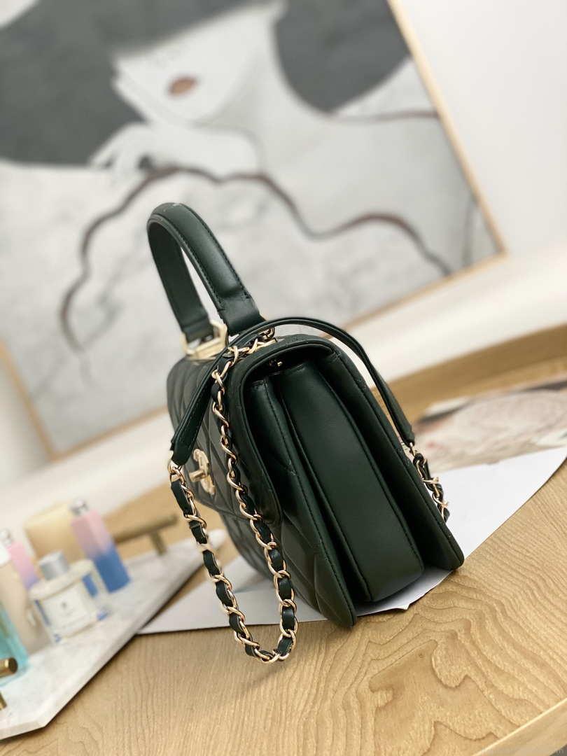 Chanel Small Trendy CC Flap Bag With Top Handle Lambskin bag A92236 Dark Green Gold