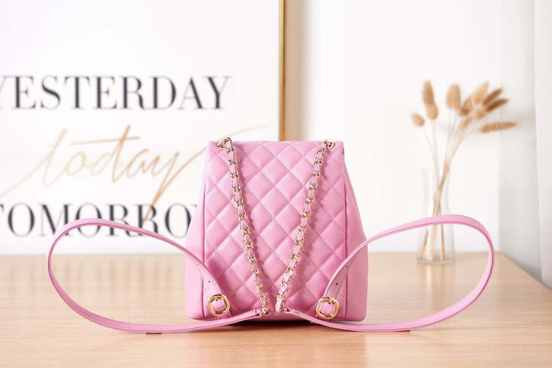 Chanel AS3860 Backpack Grained Shiny Calfskin & Gold-Tone Metal Pink