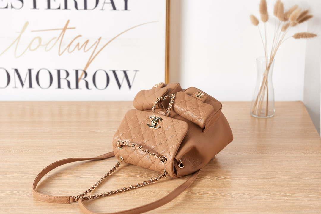 Chanel AS3860 Backpack Grained Shiny Calfskin & Gold-Tone Metal Brown