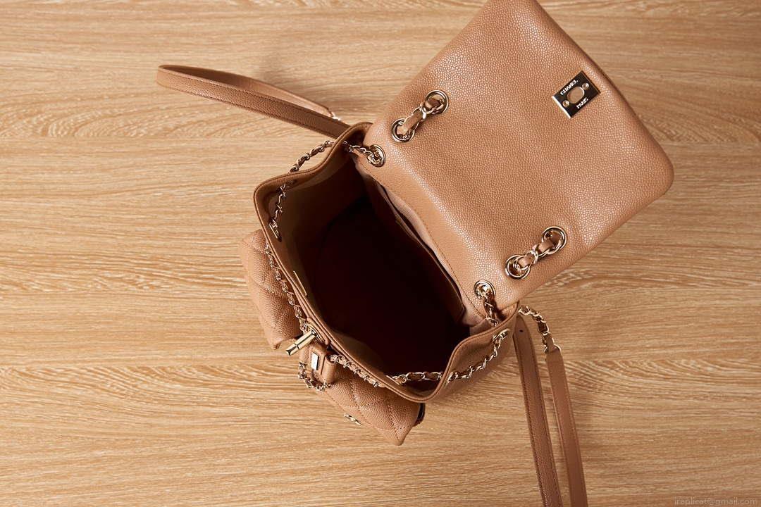 Chanel AS3860 Backpack Grained Shiny Calfskin & Gold-Tone Metal Brown