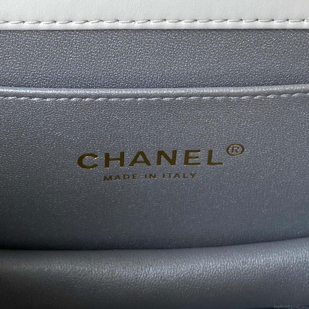 Chanel AS3886 Mini Flap Bag With Top Handle Shiny Calfskin White Gold