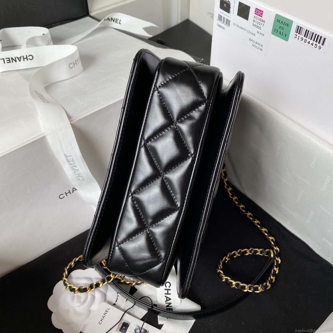 Chanel AS3886 Mini Flap Bag With Top Handle Shiny Calfskin Black Gold