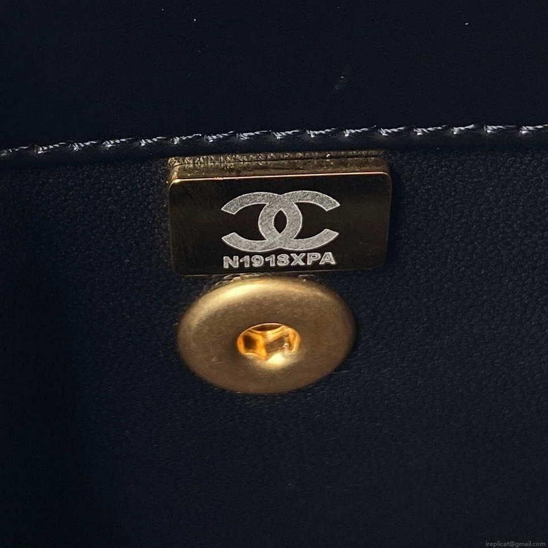 Chanel AS3886 Mini Flap Bag With Top Handle Shiny Calfskin Black Gold