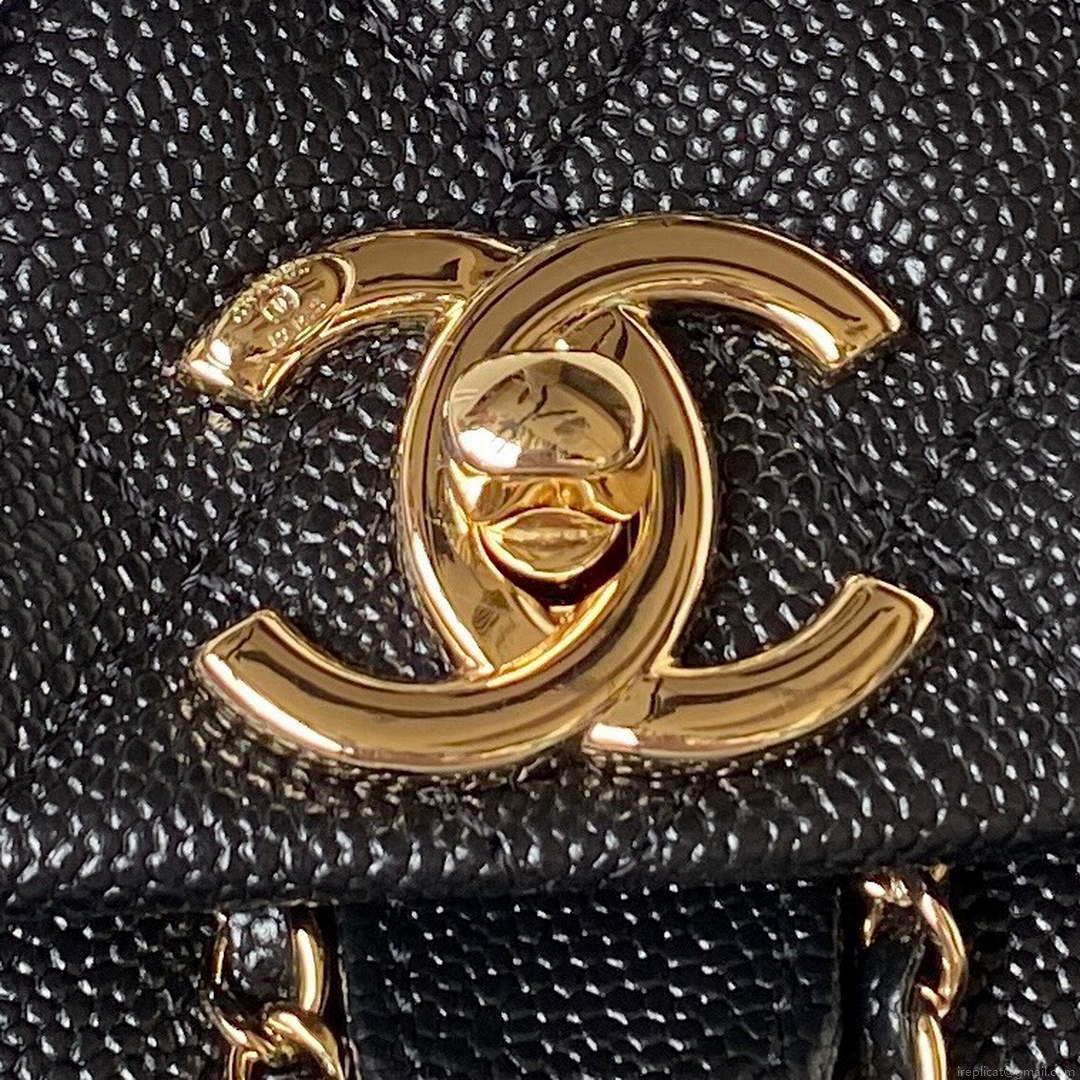 Chanel AS3860 Backpack Grained Shiny Calfskin & Gold-Tone Metal Black