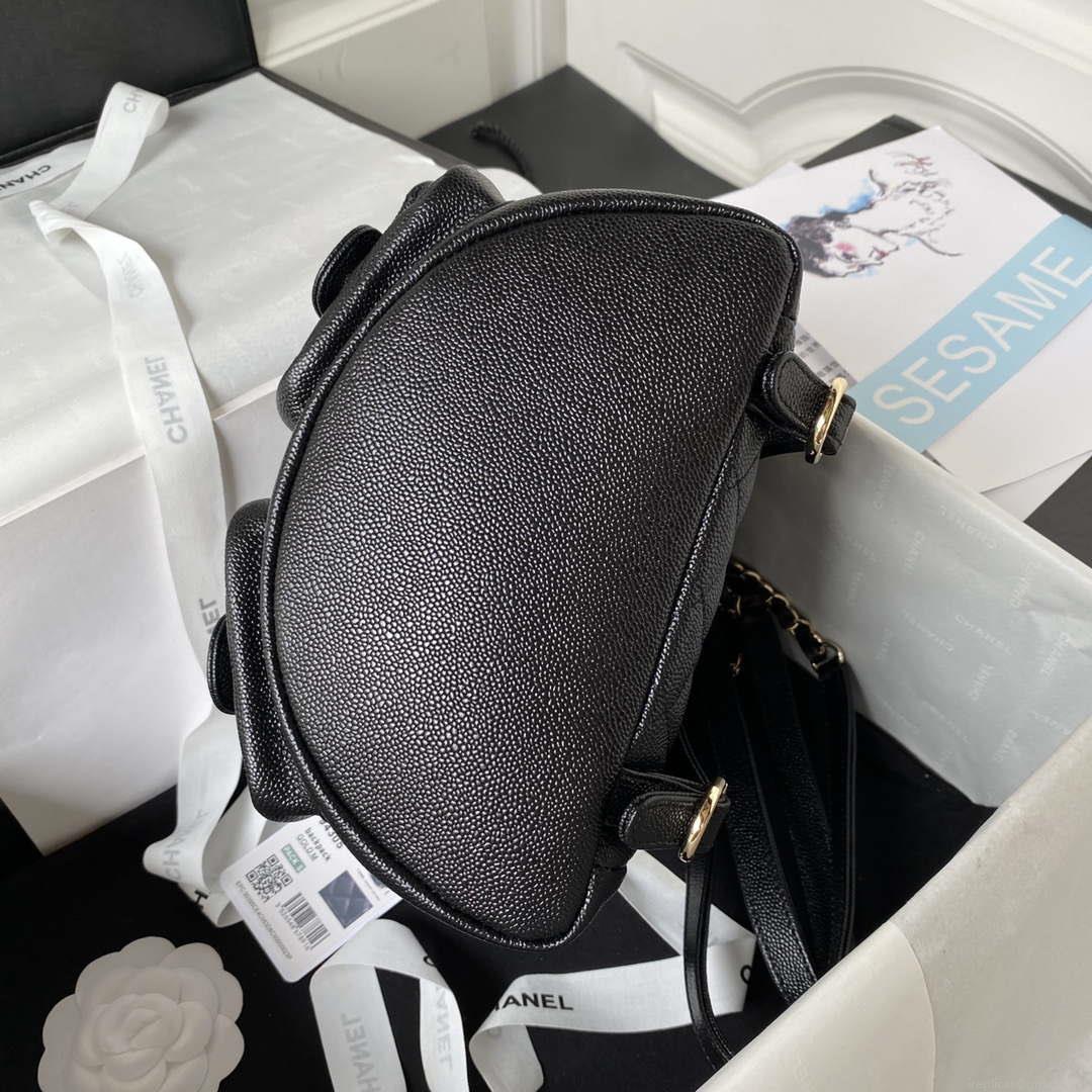 Chanel AS3860 Backpack Grained Shiny Calfskin & Gold-Tone Metal Black