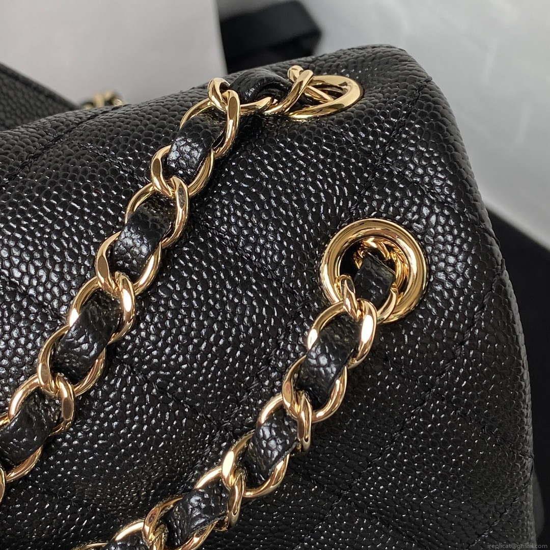 Chanel AS3860 Backpack Grained Shiny Calfskin & Gold-Tone Metal Black