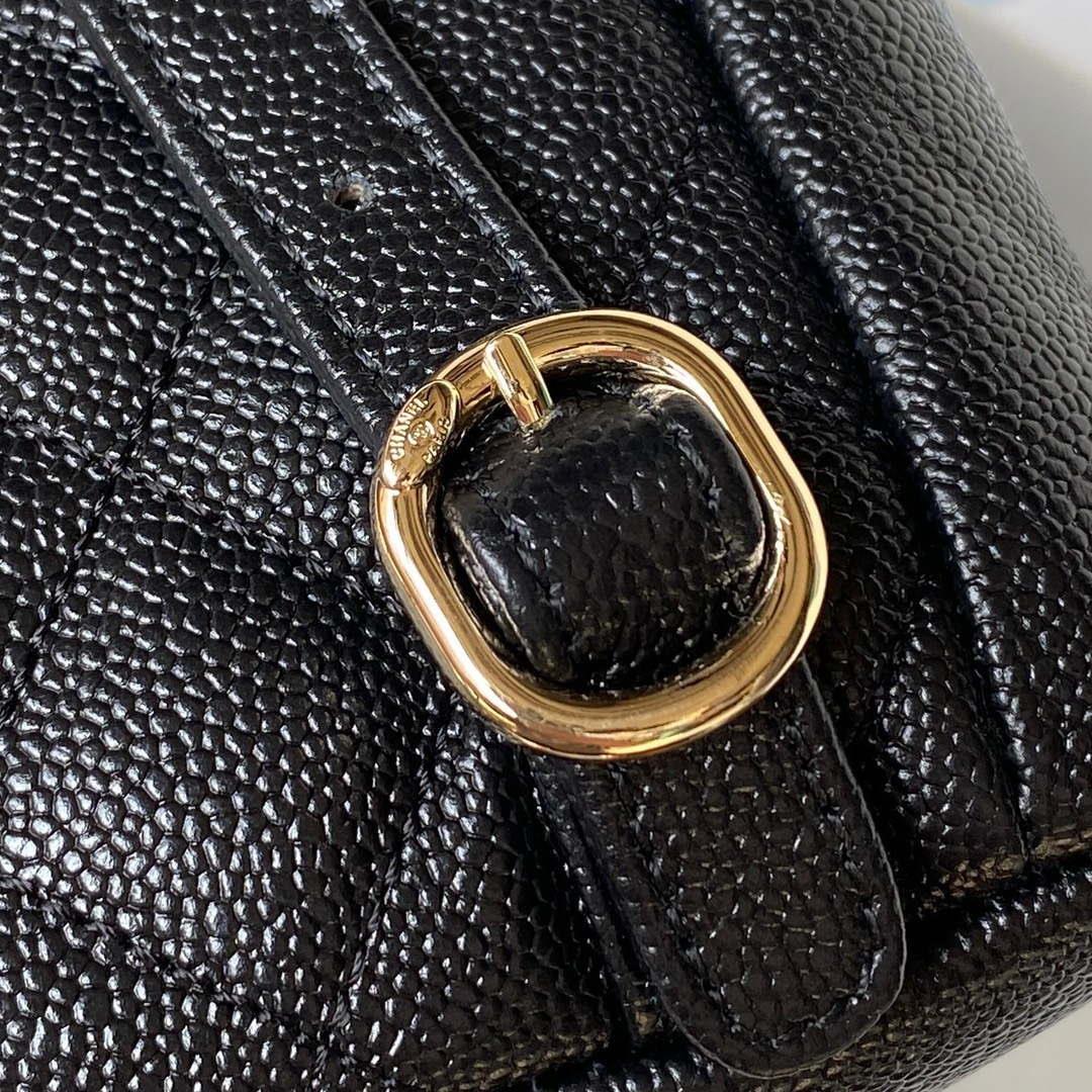 Chanel AS3860 Backpack Grained Shiny Calfskin & Gold-Tone Metal Black